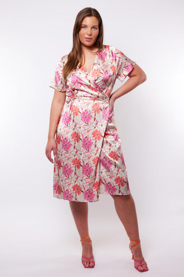 Samira jurk | Ecru/Bright Coral