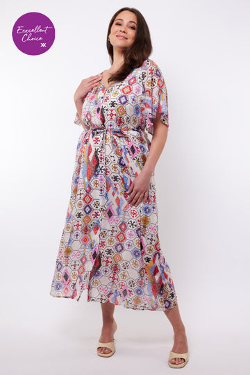 Zinnia jurk | Offwhite/Light Indigo