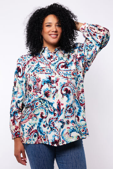 Ana blouse | Ecru/Dark Petrol