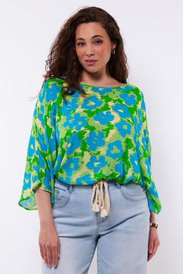 Nicky top | Blue/Apple Green