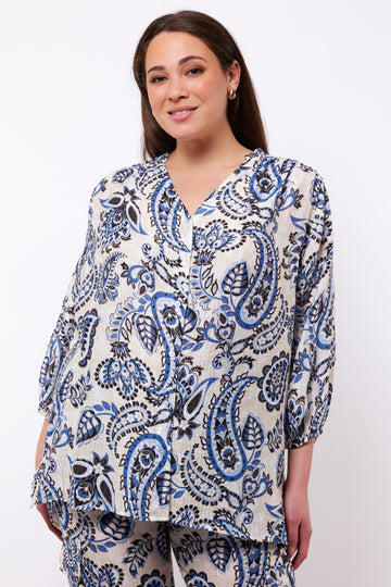 Briony blouse | Sand/Light Indigo