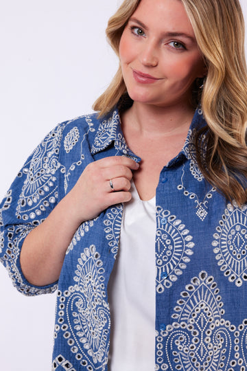 Palmer blouse | Dusty Blue/Offwhite