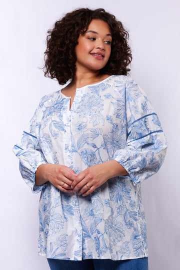 Katya blouse | Offwhite/Dusty Blue