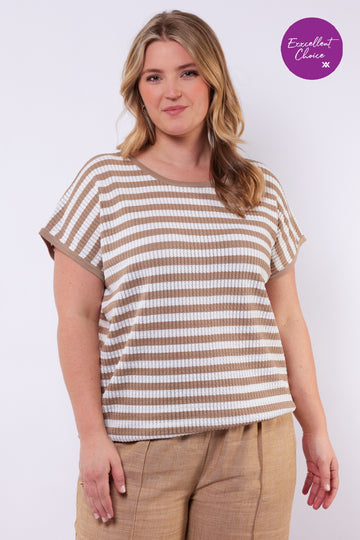 Leighton gebreide top | Light Camel/Offwhite