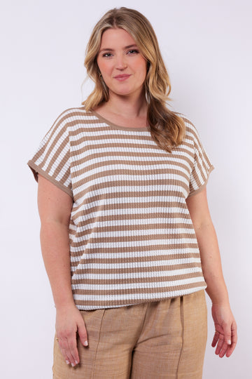 Leighton gebreide top | Light Camel/Offwhite