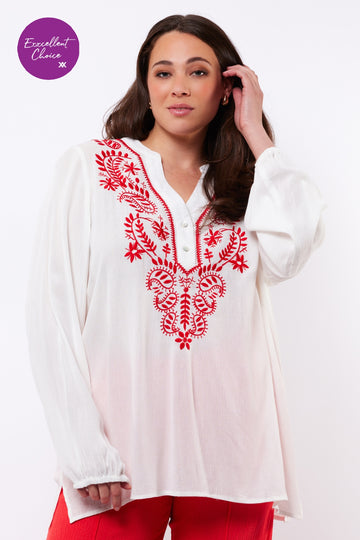 Serene top | Offwhite/Sweet Red