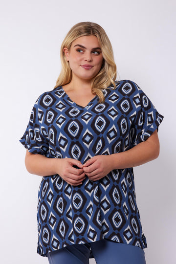 Rowena top | Steel Blue/Offwhite