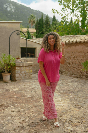 Frankie broek | Sand/Berry Fuchsia