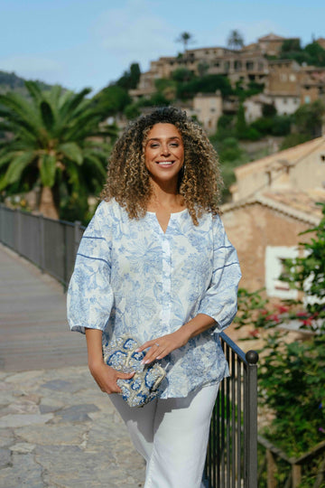 Katya blouse | Offwhite/Dusty Blue