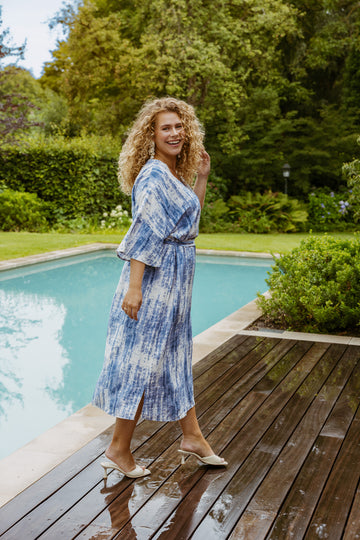 Seren jurk | Offwhite/Dusty Blue