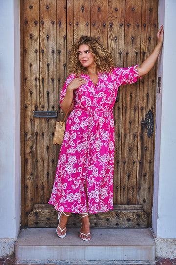 Kaila jurk | Super Pink/Offwhite