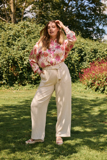 Jet blouse | Ecru/Bright Coral