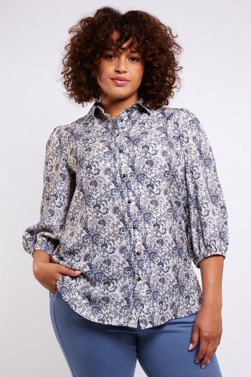 Babette blouse | Sand/Light Jeans Blue