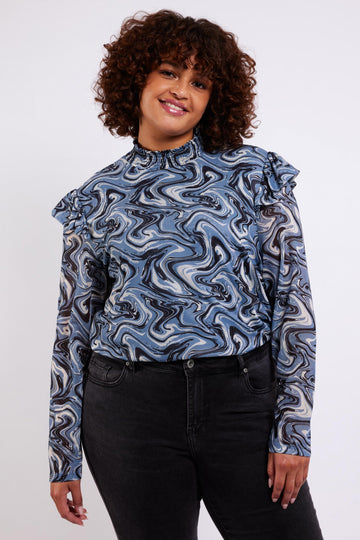 Riva top | Sand/Light Jeans Blue