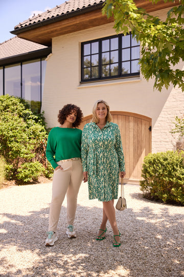 Valencia jurk | Sand/Leaf Green